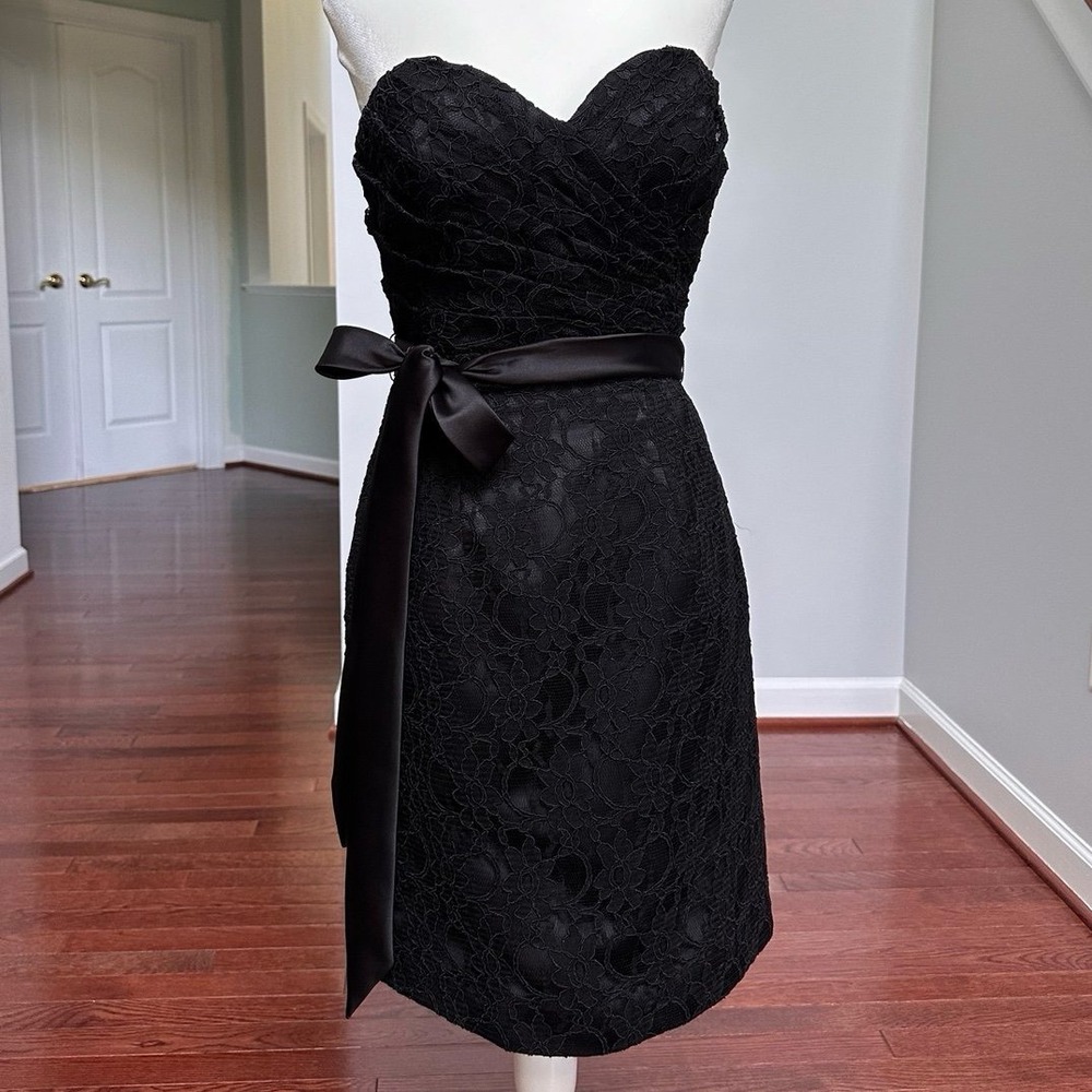 Mori Lee by Madeline Gardner Black Strapless‎ Lace Detail Cocktail Dress